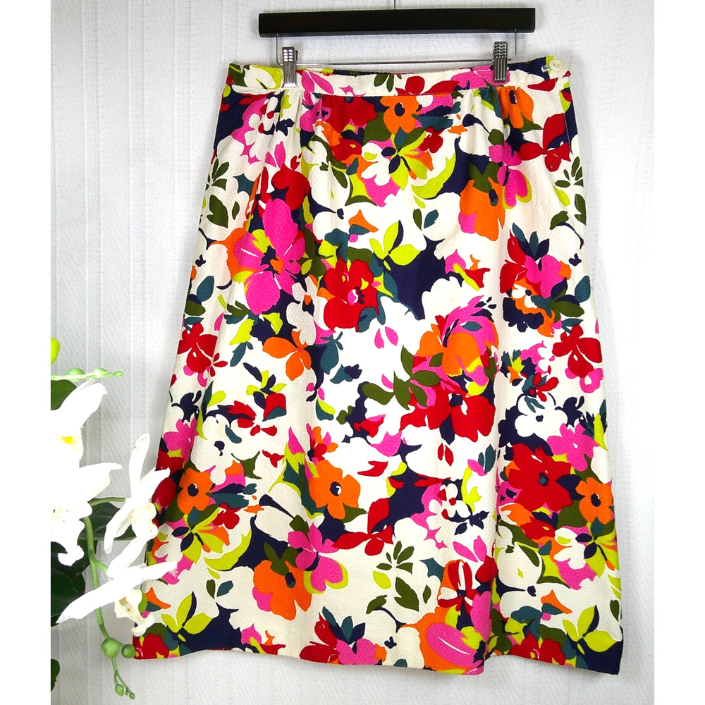 Vtg Nelly de Grab 70's Bright Floral Print A-Line Skirt Retro-Size 16
